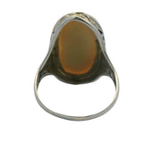 Antique 1920-30s Solid 18kt White Gold Filigree Shell Cameo Oval 22mm Dinner Ring Size 6