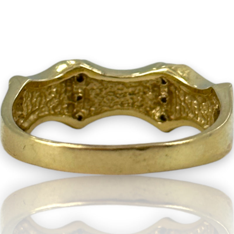 Anillo apilable de moda en oro amarillo macizo de 14 kt y ópalo negro de laboratorio con 6 diamantes, talla 9.5