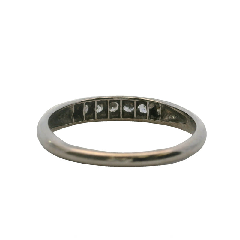 Antique 1920s 14kt White Gold and 7 Diamond Stackable Wedding Band Ring Size 6.25