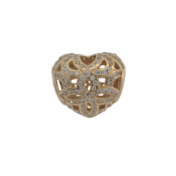 Charm separador de corazón recortado "Amor y Agradecimiento" de Pandora, en oro amarillo sólido de 14 kt y circonitas cúbicas, retirado.