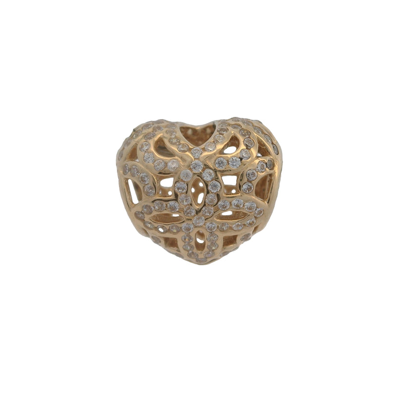 Charm separador de corazón recortado "Amor y Agradecimiento" de Pandora, en oro amarillo sólido de 14 kt y circonitas cúbicas, retirado.