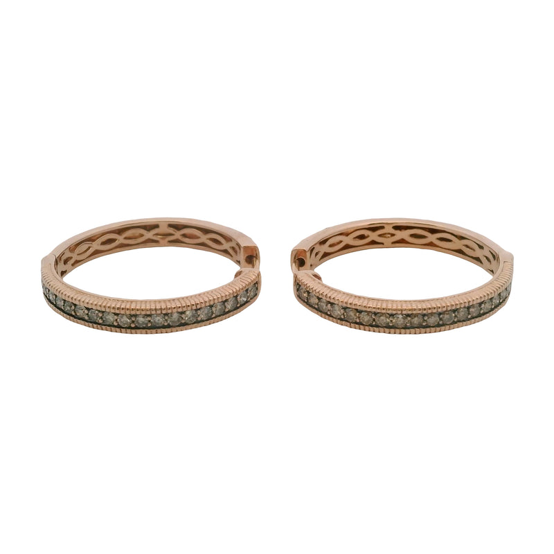 LeVian 14kt Rose Gold and Brown Diamonds Milgrain 1" Diameter Hoop Earrings