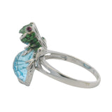 Solid 14kt White Gold, Blue Topaz, Ruby, and Green Sapphire Frog and Pond Cocktail Statement Ring Size 7