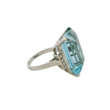 Vintage Mid-Century 14k Emerald-Cut Aquamarine and Diamond Cocktail Statement Ring Size 6