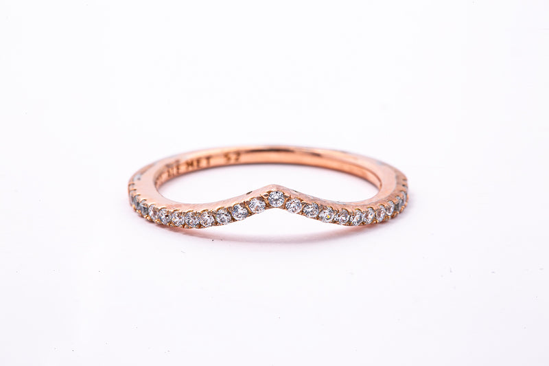 Pandora ALE Cubic Zirconia Wishbone 14K 585 Rose Gold Plated Metal Ring 52 US 6