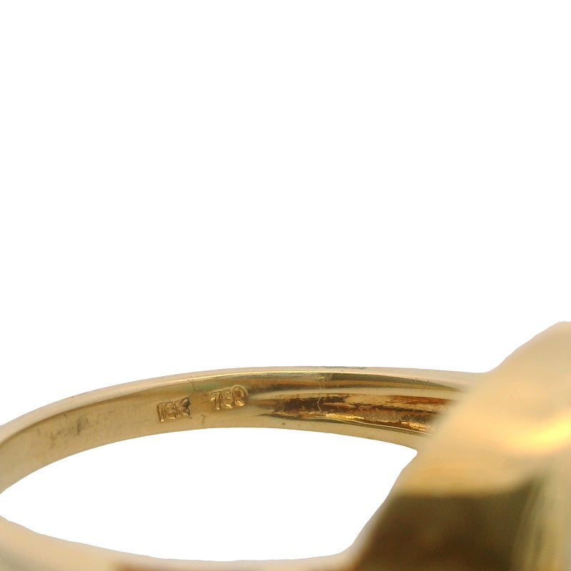 EO Solid 18kt Yellow Gold Asymmetric Cocktail Ring With Stunning Translucent Bezel-Set Fire Opal and 3 Accent Diamonds Size 6.25