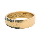 Neil Lane Solid 14kt Yellow Gold Scrollwork Black Diamond 6.4mm Men's Band Ring Size 10