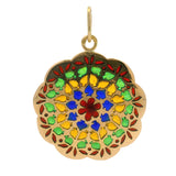 Vintage 18kt Yellow Gold Plique-à-jour Enamel Stained Glass Window Pendant Charm
