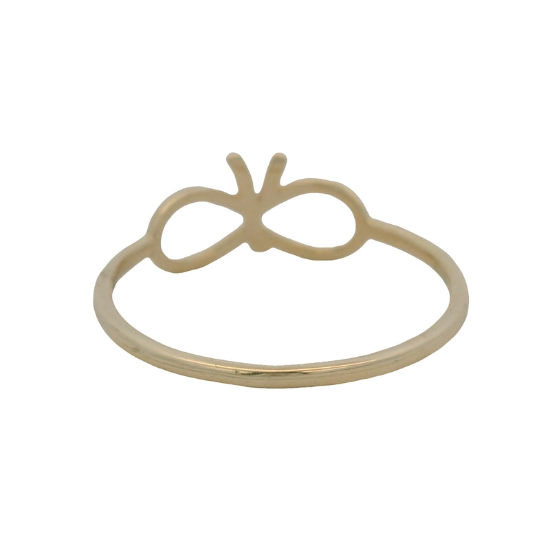 Solid 14kt Yellow Gold Thin Dainty Bow Ribbon Ring Made In Turkey Size 7