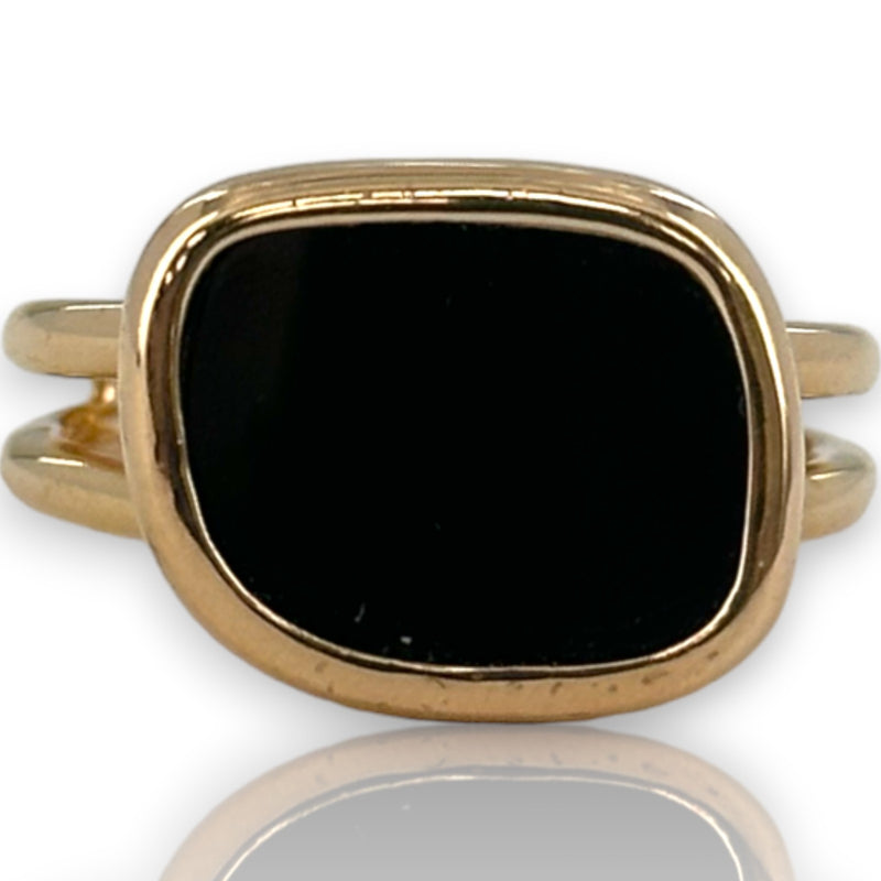 Roberto Coin Signed with Ruby Solid 18kt Rose Gold Black Jade Collection Double Band Statement Ring Size 6.5