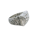 Sarda 925 Sterling Silver Nugget Style Rectangle Ring with Scroll Sides Size 7