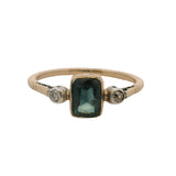 Vintage Handmade 14kt Yellow Gold Sapphire Solitaire Ring With 2 Side Diamonds Size 7.75