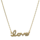 Solid 14kt Yellow Gold and CZ Cubic Zirconia "Love" Stationed Pendant Necklace 18.5"