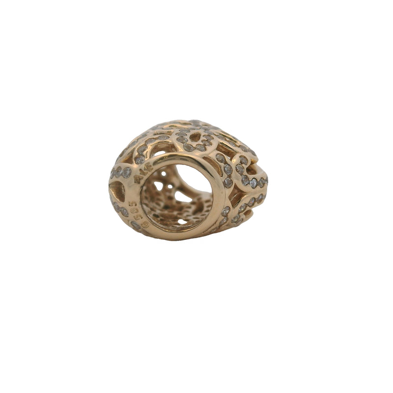 Charm separador de corazón recortado "Amor y Agradecimiento" de Pandora, oro amarillo sólido de 14 kt y circonitas (2 unidades)
