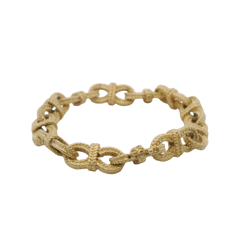 Vintage Peter Lindeman Solid 14kt Yellow Gold Braid Textured Infinity Link 7.5" Bracelet