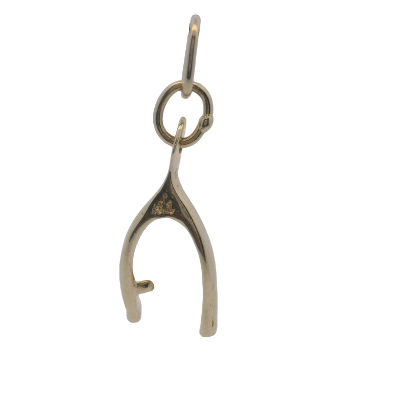 Vintage 14kt Yellow Gold Good Luck Wishbone Charm Pendant With Cultured Pearl