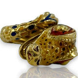 Vintage 1970s-80s 18kt Yellow Gold and Painted Enamel Lizard/Snake/Dragon Wrap Statement Ring Size 4 Made in Italy