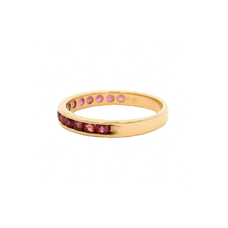 Solid 14kt Yellow Gold and Natural Ruby Half-Eternity Channel-Set 3mm Stacking Band Size 5.5