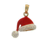 Solid 14kt Yellow Gold and Enamel Santa Hat Holiday Christmas Charm