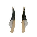 Vintage Ed Levin Modernist Era 14kt Gold and 925 Sterling Silver Linear Curve Dangle Earrings