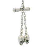Solid 925 Sterling Silver Dangling Skulls Skeleton 16" Toggle-Style Chain Necklace