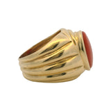 Vintage Solid 18kt Yellow Gold Large 17mm Wide Cabochon Coral Italian Ring Size 5.5