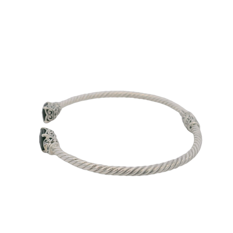 Samuel B Solid 925 Sterling Silver and 18kt Hammered Yellow Gold 8" Cable Cuff Bracelet