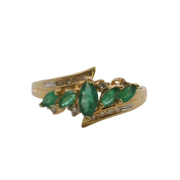 Vintage 1970-80s Marquise Emerald and Round Diamond Cluster Cocktail Ring Size 7