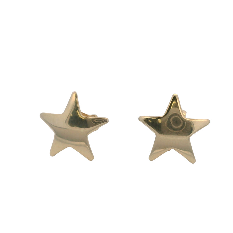 Mexican Solid 14kt Yellow Gold 5-Pointed Star 8mm Stud Earrings