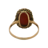 Solid 18kt Yellow Gold and Cabochon 6ct Orange Coral Cocktail Ring Size 9