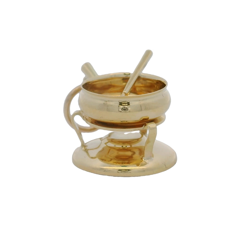Vintage Solid 18kt 750 Yellow Gold 3D Fondue Pot Traditional Dangle Charm