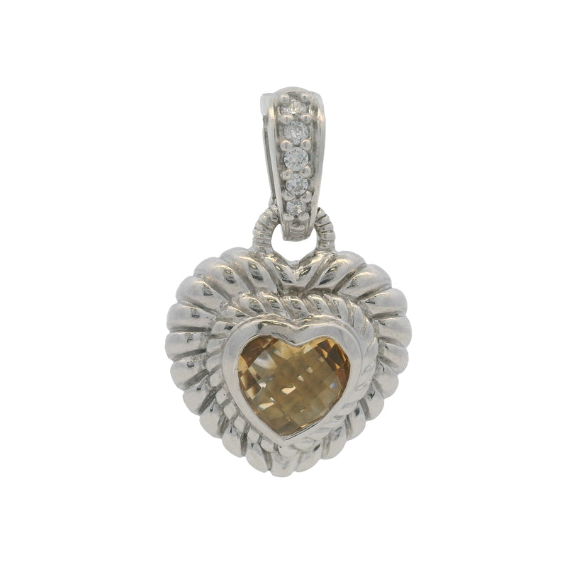 Judith Ripka 925 Sterling Silver Citrine and Diamonique CZ Heart Enhancer Pendant
