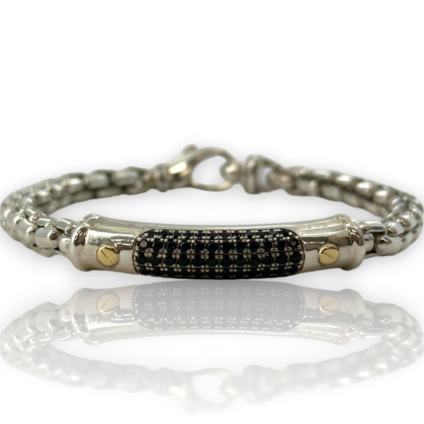 EFFY Jewelry 925 Sterling Silver and 14kt Yellow Gold Bar Bracelet with Black Spinels