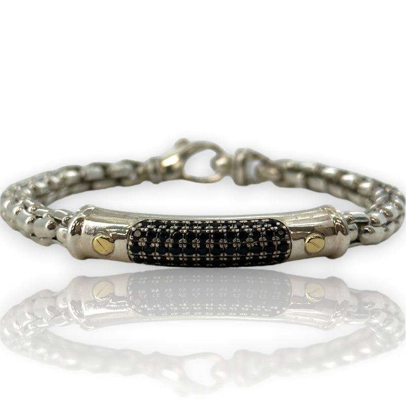 EFFY Jewelry 925 Sterling Silver and 14kt Yellow Gold Bar Bracelet with Black Spinels