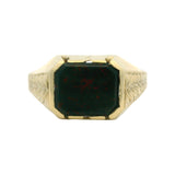 Vintage Solid 14kt Yellow Gold Etched Bloodstone Gem Blank Signet Ring Size 11