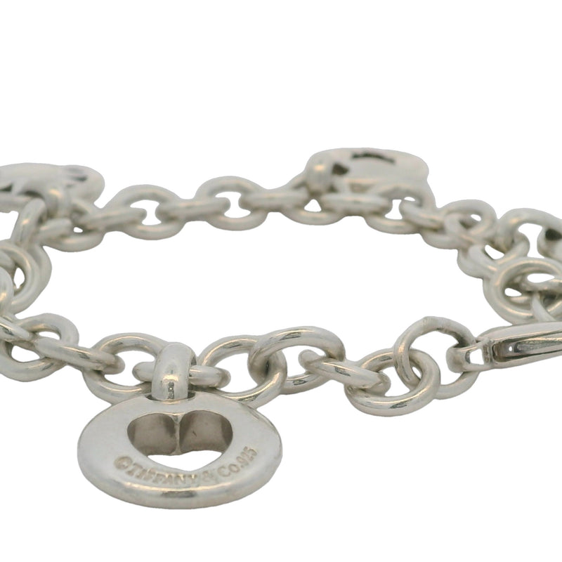 Tiffany & CO Rare Retired 925 Sterling Silver Stencil 5-Charm Thick Chain 7.5" Bracelet
