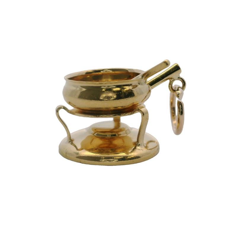 Vintage Solid 18kt 750 Yellow Gold 3D Fondue Pot Traditional Dangle Charm