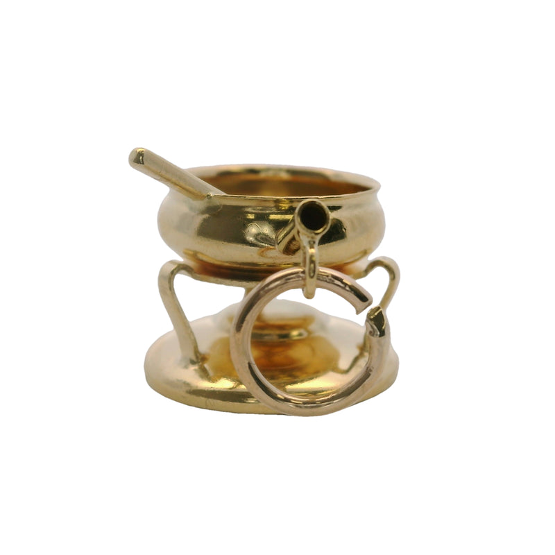 Vintage Solid 18kt 750 Yellow Gold 3D Fondue Pot Traditional Dangle Charm