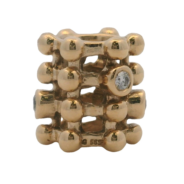 Pandora Retired Solid 14kt Yellow Gold and Diamond Matrix Abstract Spacer Slider Charm