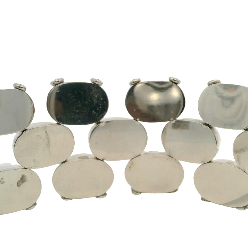 925 Sterling Silver Mexican Taxco 1.7" Wide 8.4" Long Oval Statement Bracelet