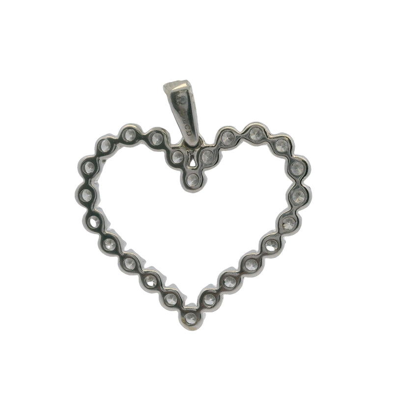 Solid 14kt White Gold And 1/2ctw Lab Grown Diamond 0.8" Wide Heart Pendant