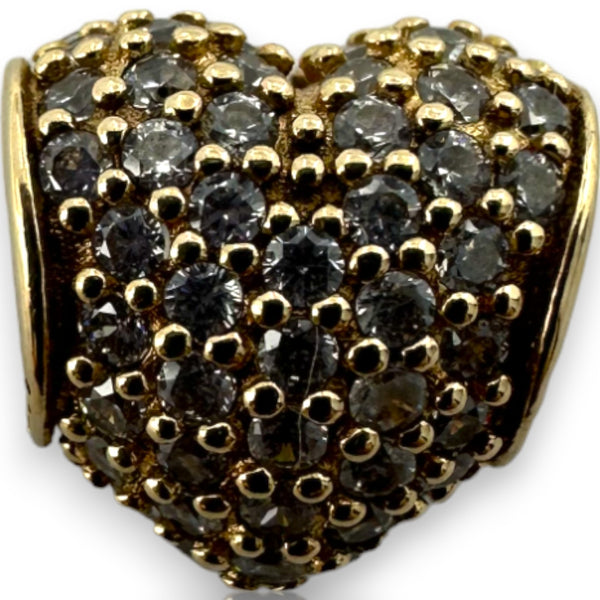 Charm Pandora de oro amarillo macizo de 14 kt con corazón pavé y circonitas cúbicas (ALE 585)