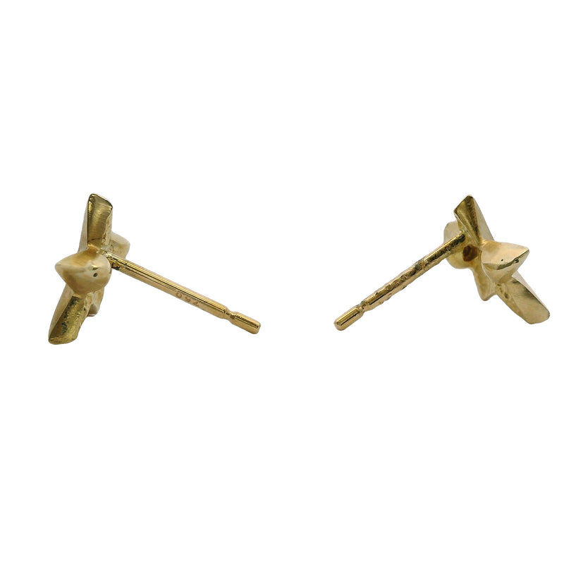 Solid 18kt Yellow Gold and Diamond 9mm Star Stud Earrings
