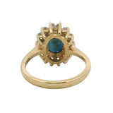 Vintage Solid 14kt Yellow Gold and Sapphire Cocktail Ring with Diamond Halo Size 6.5