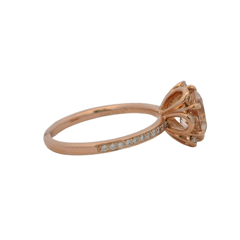 SamNSue 14kt Rose Gold Anemone Flower Morganite Engagement Ring With Diamonds Size 6.5