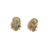 Vintage Clyde Duneiere Solid 14kt Yellow Gold Sapphire and Double Diamond Halo Omega Back Earrings