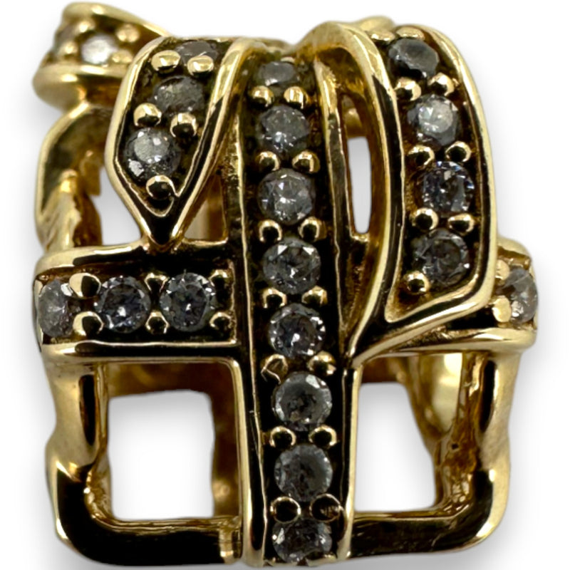 Pandora Rare 14kt Yellow Gold and Cubic Zirconia All Wrapped Up Present Slider Charm G585 ALE a