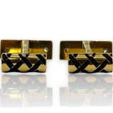 Vintage 1980s Tiffany & CO Solid 18kt Yellow Gold 21.8g Toggle-Back Cufflinks with Diamonds and Black Enamel