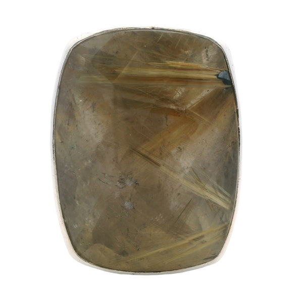 Charles Albert 925 Sterling Silver Large Check-Cut Rutilated Quartz Statement Ring Size 7