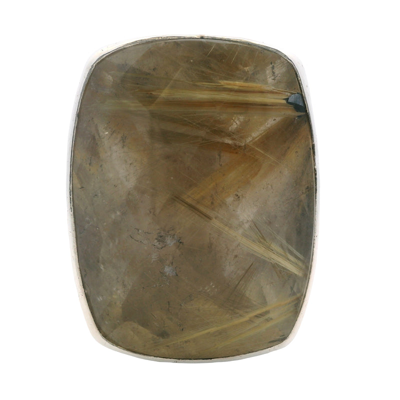 Charles Albert 925 Sterling Silver Large Check-Cut Rutilated Quartz Statement Ring Size 7